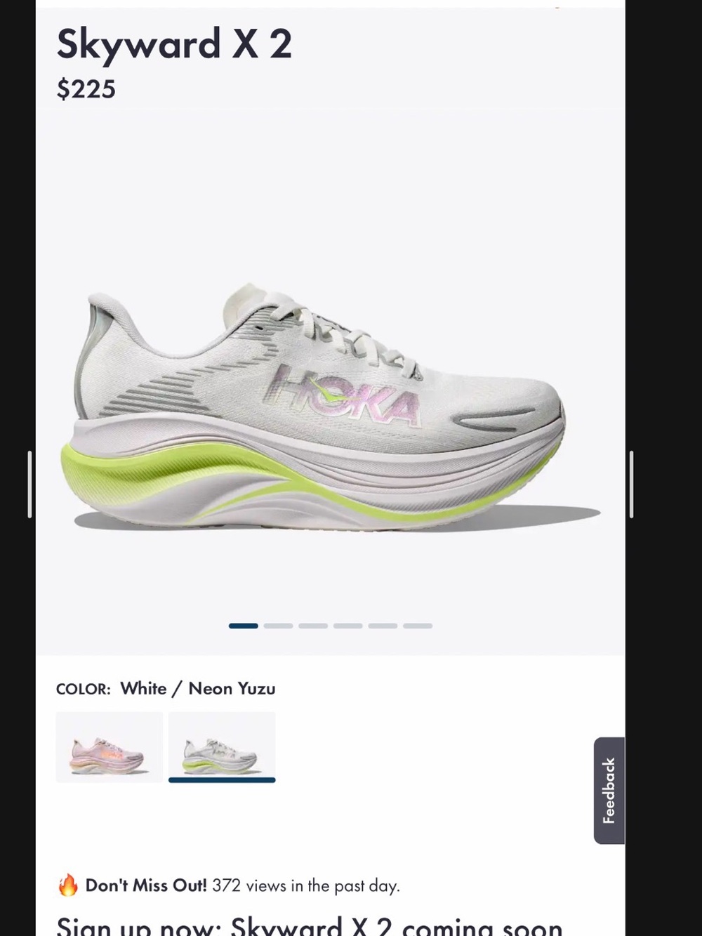 Hoka Skyward X 2 Women's Running Shoes - White / Neon sz 8.5 w new in box.
